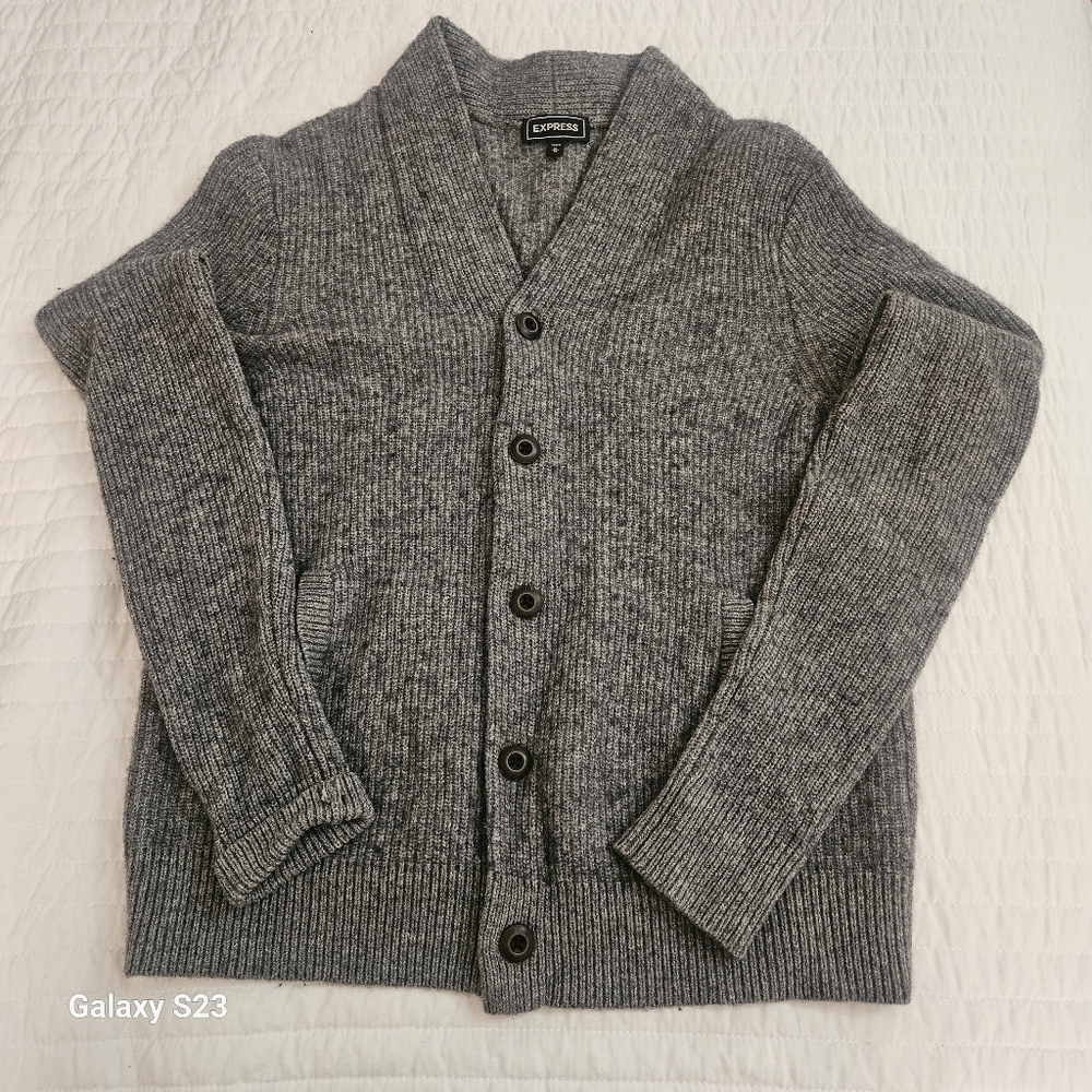Express Gray Cardigan Sweater V-Neck Classic Fit